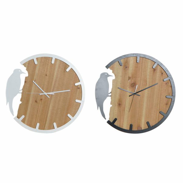 Wall Clock DKD Home Decor Black Brown White Iron Bird 50 x 4 x 50 cm MDF Wood (2 Units) Hot on Sale