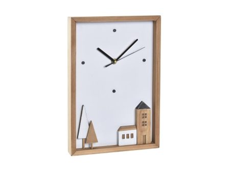 Wall Clock DKD Home Decor White Brown Wood Aluminium Houses Urban 20 x 4 x 30 cm Cheap