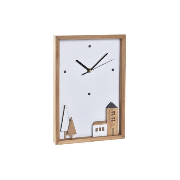 Wall Clock DKD Home Decor White Brown Wood Aluminium Houses Urban 20 x 4 x 30 cm Cheap