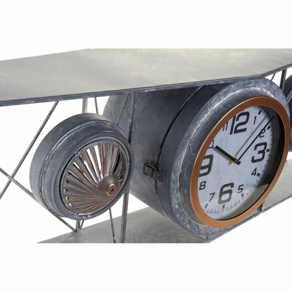 Wall Clock DKD Home Decor Crystal Iron Aeroplane MDF Wood Dark grey (120 x 21 x 33.5 cm) For Discount