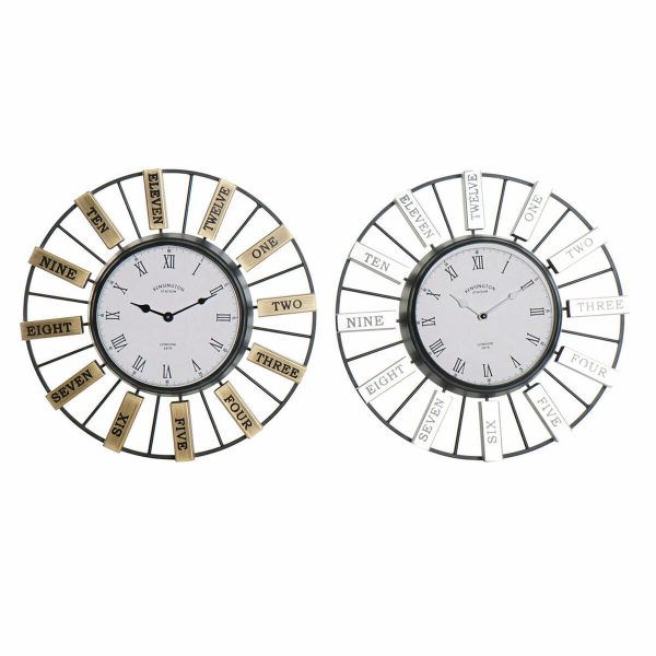 Wall Clock DKD Home Decor 40 x 6,4 x 40 cm Crystal Silver Golden Iron (2 Units) Hot on Sale