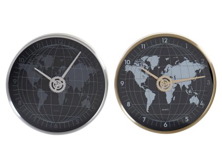 Wall Clock DKD Home Decor Black Golden Silver Aluminium Crystal World Map 30 x 4,3 x 30 cm (2 Units) Online