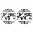 Wall Clock DKD Home Decor Black Grey Iron 60 x 4,5 x 60 cm MDF Wood World Map (2 Units) on Sale