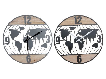 Wall Clock DKD Home Decor Black Grey Iron 60 x 4,5 x 60 cm MDF Wood World Map (2 Units) on Sale