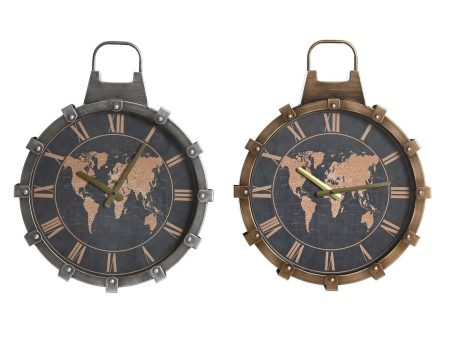 Wall Clock DKD Home Decor Golden Silver Crystal Iron World Map 42 x 8,5 x 54 cm (2 Units) Sale