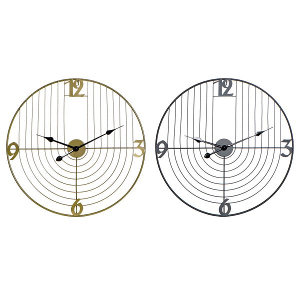 Wall Clock DKD Home Decor Black Golden Metal 60 x 3 x 60 cm Modern (2 Units) Sale