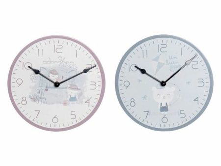 Wall Clock DKD Home Decor Blue Pink Wood Metal Plastic MDF Wood Children s Bird 24 x 3 x 24 cm (2 Units) Online Hot Sale