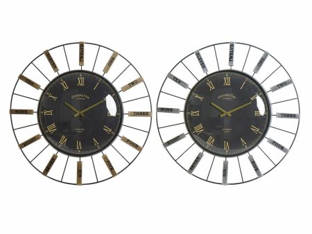 Wall Clock DKD Home Decor Crystal Silver Black Golden Iron 70 x 7 x 70 cm (2 Units) For Discount