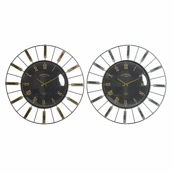 Wall Clock DKD Home Decor Crystal Silver Black Golden Iron 70 x 7 x 70 cm (2 Units) For Discount