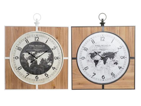 Wall Clock DKD Home Decor Black White Iron Vintage 60 x 4,5 x 60 cm MDF Wood World Map (2 Units) Online now