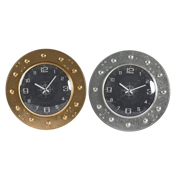 Wall Clock DKD Home Decor 48,5 x 6 x 48,5 cm Crystal Silver Black Golden Iron (2 Units) For Discount