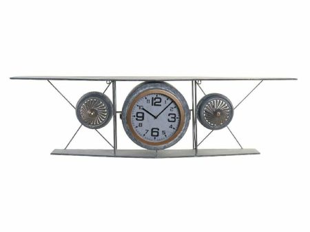 Wall Clock DKD Home Decor Crystal Iron Aeroplane MDF Wood Dark grey (120 x 21 x 33.5 cm) For Discount