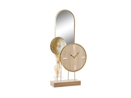 Table clock DKD Home Decor 26 x 8 x 53 cm Mirror Natural Golden Metal MDF Wood on Sale