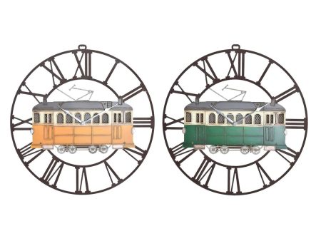 Wall Clock DKD Home Decor 49,5 x 3,5 x 48 cm Metal Green Yellow Vintage Train (2 Units) Online